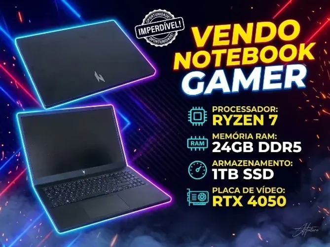 Notebook Gamer Acer Nitro V 15 - Ryzen 7 7735HS, RTX 4050, 24GB DDR5, 1TB SSD, 165HZ.