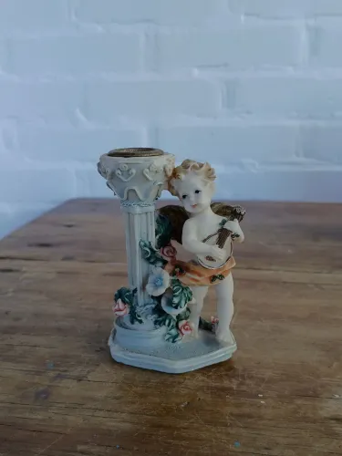 castiçal anjinho bibelô resina e metal antigo Antiquario decoração vintage anjos angelical