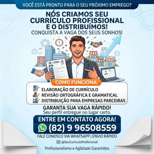 Sua chance de emprego começa aqui, currículo feito e entregue na mão certa