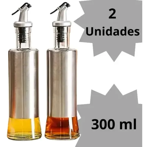  Porta Azeite Vinagre De Vidro Com Inox Galheteiro kit