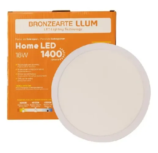 Plafon led sobrepor 18w 3000k branco quente 1400 lúmens.