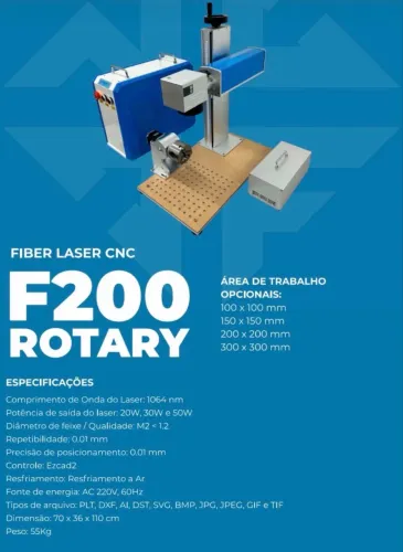 Máquina de Marcação a Laser Fiber CNC F200 Rotary 