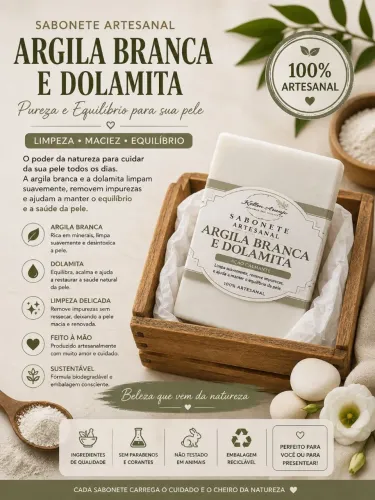 Sabonete artesanal argila branca e dolamita