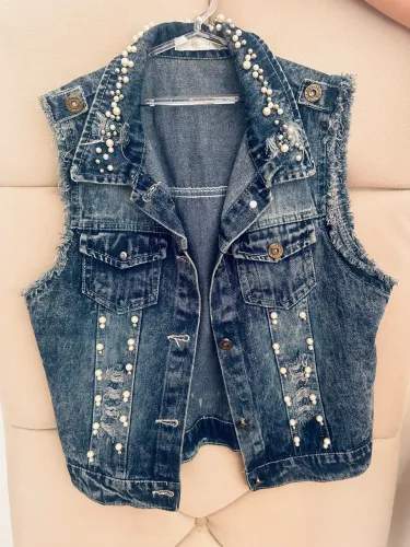 Colete jeans feminino