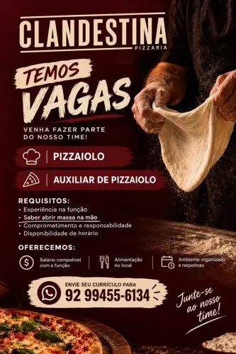 VAGA PARA PIZZAIOLO OU AUXILIAR
