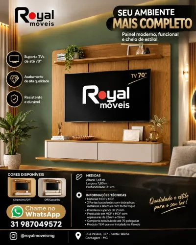 Painel Suspenso TVs Até 70Polegadas 1.80M C/Nicho. Produtos Novos Direto de Fábrica.