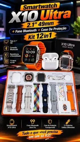 Smartwatch X10 Ultra 2.1" 49mm + Fone Bluetooth + Case De Proteção Kit 12in1