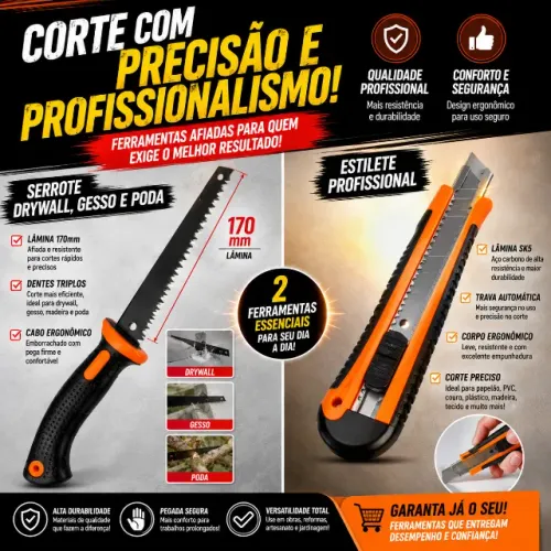 Estilete e serrote para gesso, poda e drywall