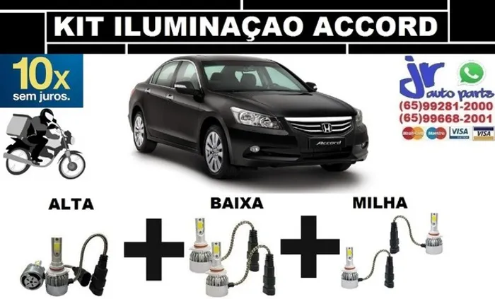 Kit Lampada Ultra LED (Alta/Baixa/Milha) Honda Accord 6000K 12V 24V