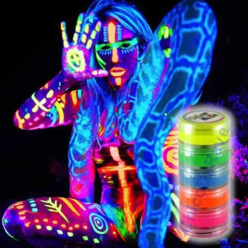 Tinta cremosa Fluorescente kit com 5 Cores Cítricas neon Facial - Brilha na luz negra!