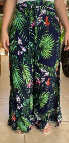 Calça Pantalona Estampa Tropical
