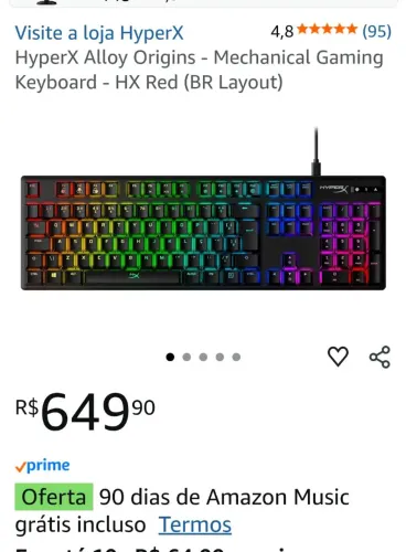 TECLADO MECÂNICO HYPERX TOP 