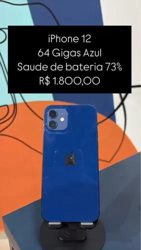 iPhone 12 / 64GB / Azul / Saúde de bateria 73% 