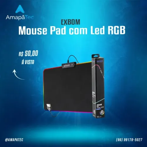 Mouse Pad Gamer com LED RGB 7 Cores 255x357x4mm EXBOM
