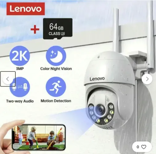 Lenovo 3MP Wifi IP câmera de áudio CCTV modo noite, com cor, 4x zoom digital, prova d'água