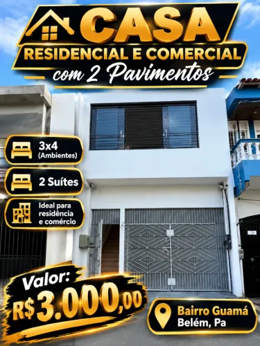 Moura Gestor Imobiliario Aluga Casa 2 Pavimentos no Guamá - Residencial e Comercial, Belém