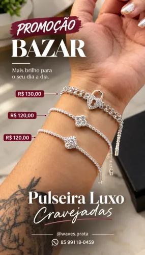 Pulseira Luxo Cravejada Prata 925