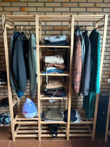5 Peças - Kit Arara Organizador Estante Cabideiro Pinus Multiuso