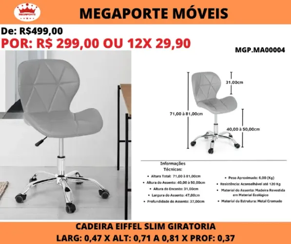 Cadeira Giratória Eiffel Slim Giratória