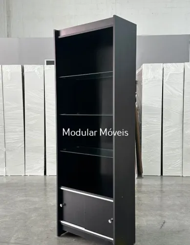 Estante Prateleira de Vidro com Portinhas - MDF Preto