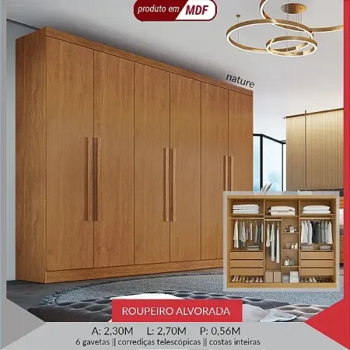 Guarda Roupa Casal 2,70m 100% MDF 