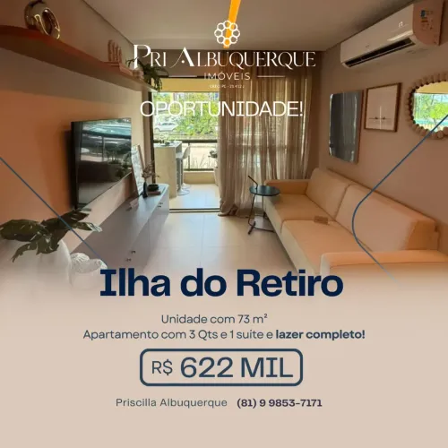 Oportunidade imperdível na Ilha do Retiro! Apartamento de 73 m² com lazer de resort!