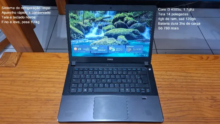 Notebook Dell core i3, fino e leve, 4gb ram e ssd 120gb, aceito cartão