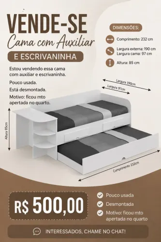 Cama solteiro com escrivaninha e cama auxiliar