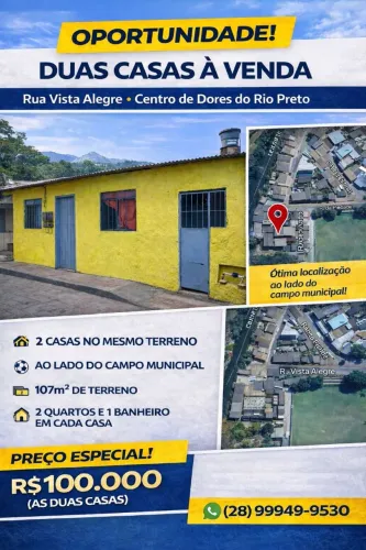 OPORTUNIDADE! DUAS CASAS PELO PREÇO DE UMA NO CENTRO DE DORES DO RIO PRETO