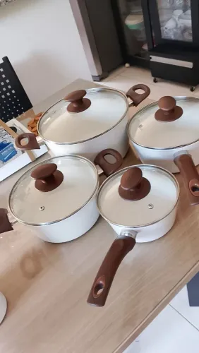 Jogo de panelas brinox de cerâmica cor vanilla 
