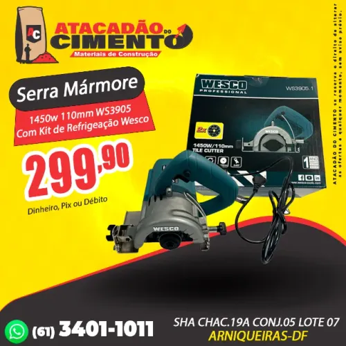 Serra Mármore 1450w 110mm WS3905 Com Kit de Refrigeração Wesco