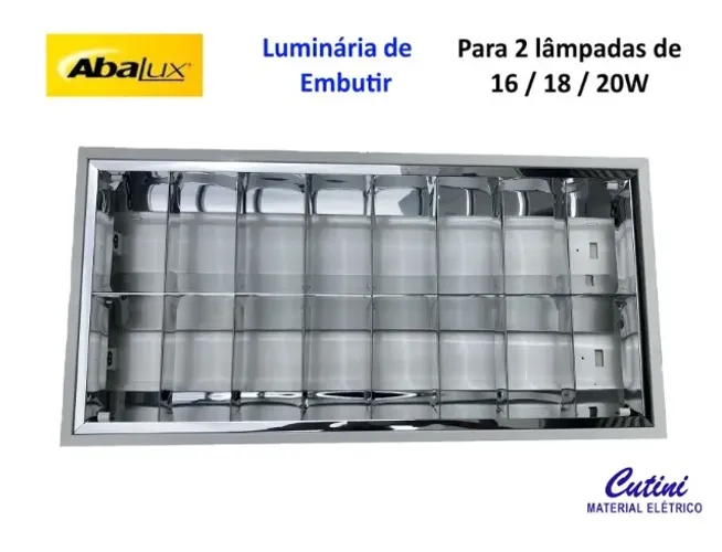 Luminária de Embutir C/ Aletas para 2 lâmpadas de 20w - A03 - Branca - T10 - Abalux