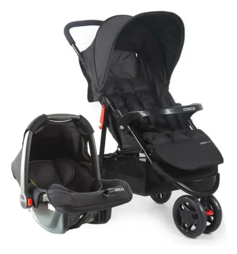 Carrinho de bebê + bebê conforto | Cosco Kids, Toffy, 0 a 15kg, Preto Absoluto