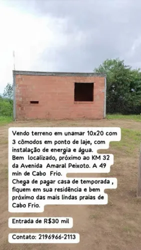 Terreno 10x20 Unamar com Construção em Ponto de Laje - Perto das Praias de Cabo Frio!