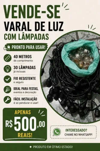 Varal de luz com 40 M 30 lâmpadas