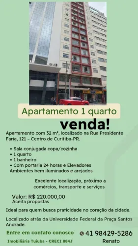 Apartamento Centro 13º andar - arejado com vista da cidade