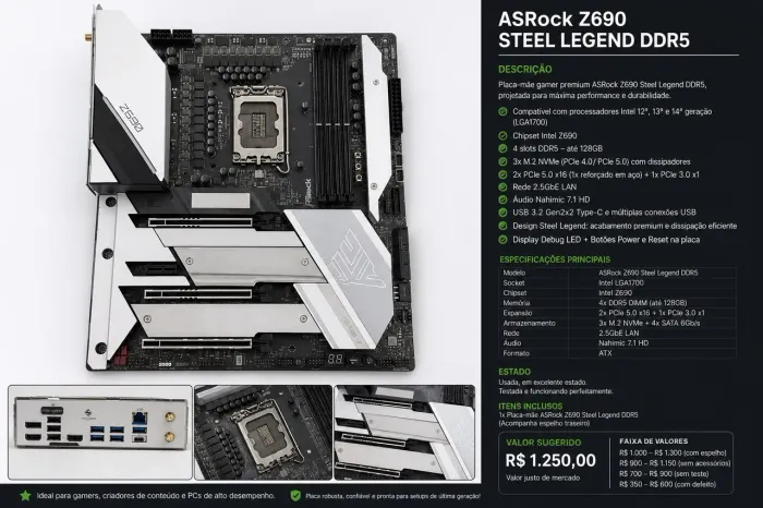 Placa Mãe - ASRock Z690 Steel Legend DDR5 LGA1700