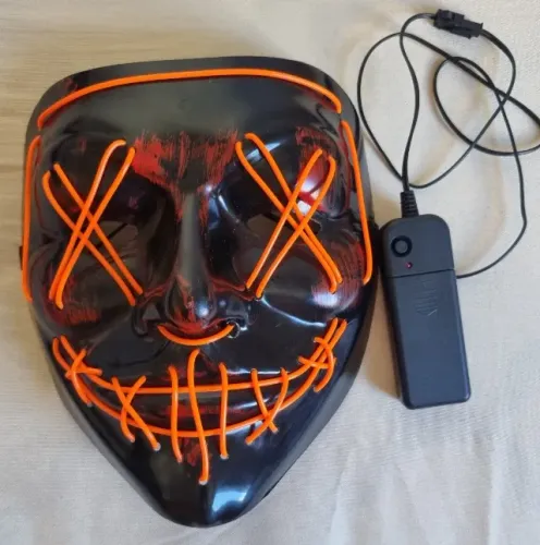 Máscara LED Palhaço Laranja Neon Halloween The Purge Com 3 Funções