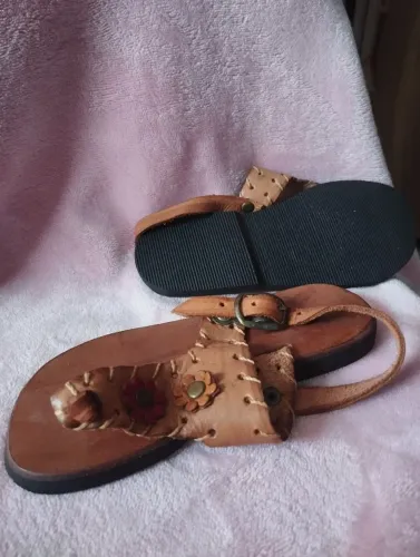 Sandália de couro legítimo feminina infantil número 24