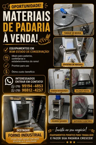 Materiais de Padaria à Venda! Oportunidade