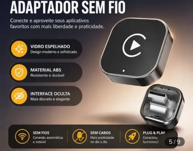 CarPlay adaptador sem fio modelo 2026 Smart Slim USB/Usb c Android Auto 2 em 1
