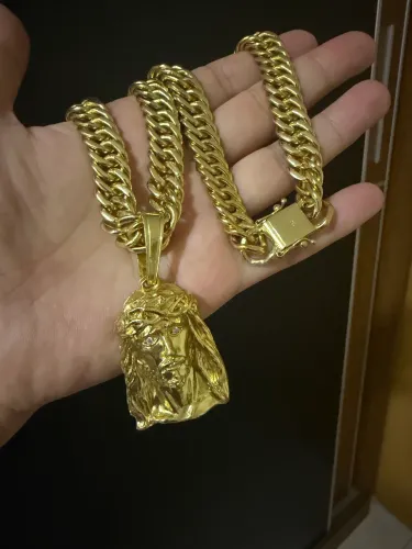 Cordão Groumet Duplo Banhado a Ouro
