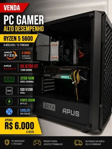 PC Gamer Ryzen 5 5600G + RX 6700XT 12GB + 32GB RAM