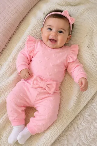 Conjunto frio infantil bebê rosa coração Blusa e Calça