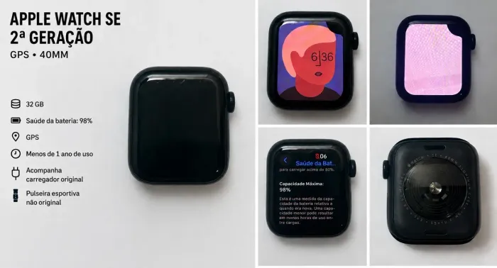 Apple Watch SE 2ª Geração GPS 40mm Meia-noite | Bateria 98%