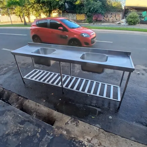 Pia industrial inox com 2 cubas medida 250X60