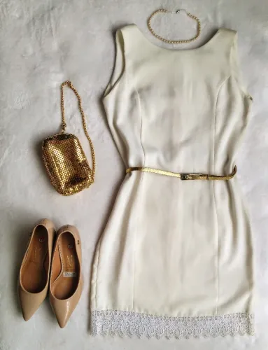 Vestido branco creme com renda ROXON