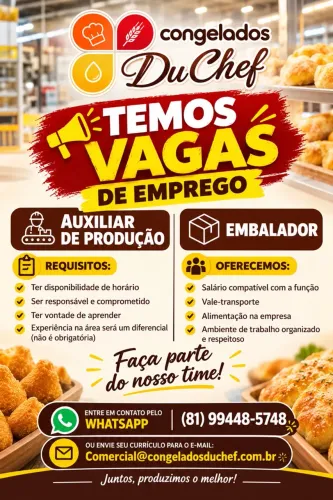 Vagas de empregos - Auxiliar de produção e Embalador.
