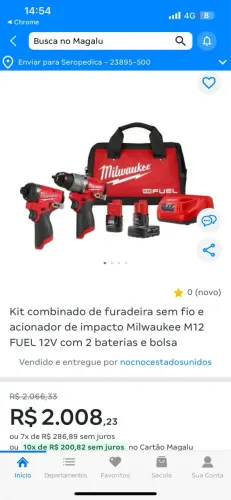 Kit parafusadeira e chave impacto milwaukee