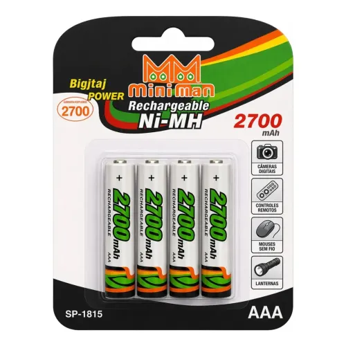 4 pilhas recarregáveis AAA ni-mh da marca mini Men